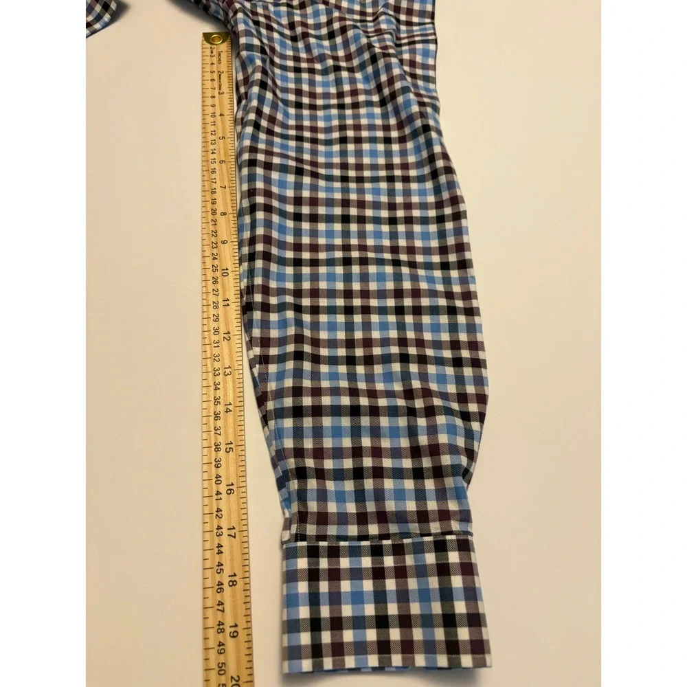 Banana Republic Button Down Mens Large Blue Gingham Grant Fit Non-Iron Stretch